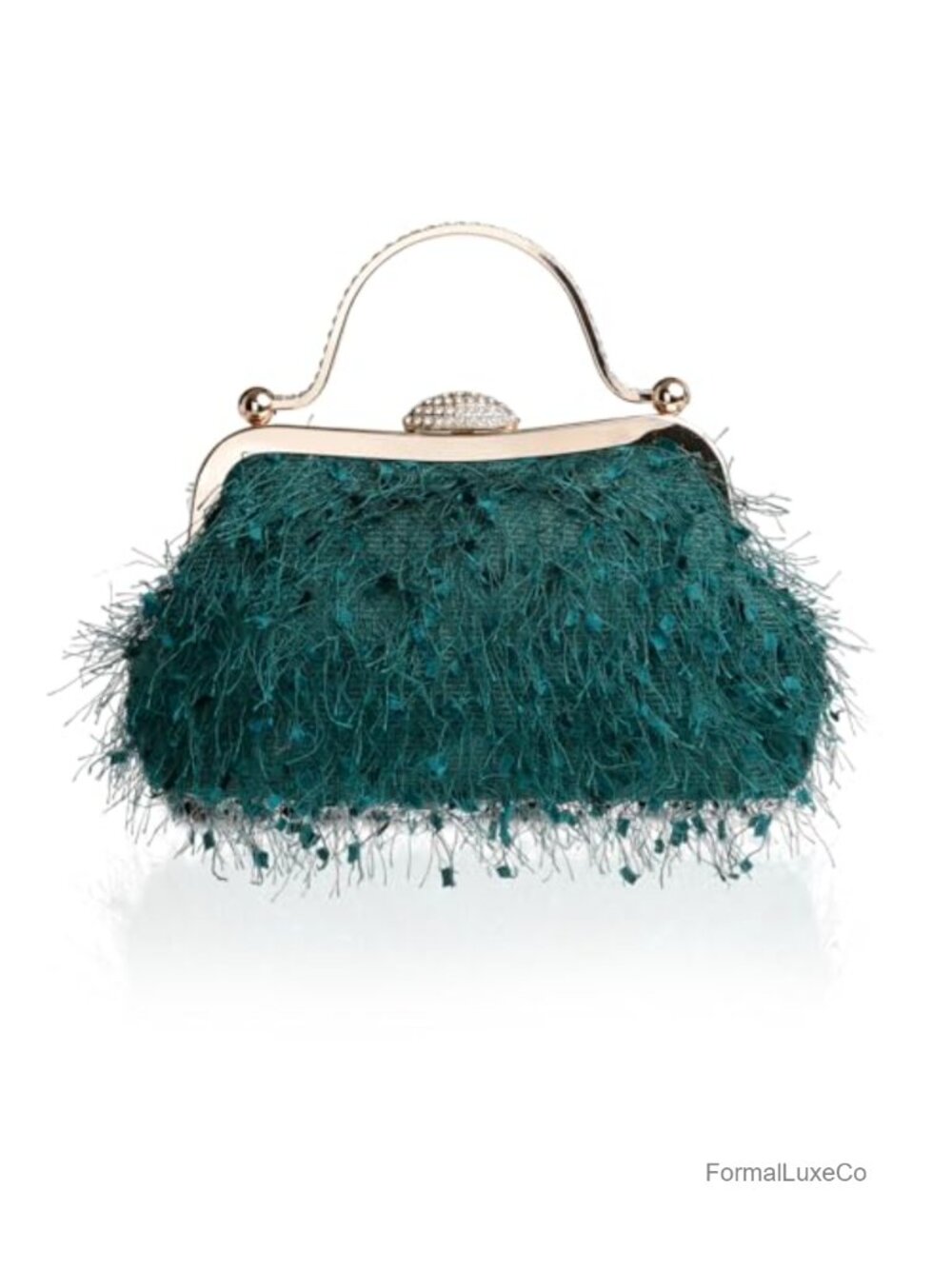 Fuzzy Fringe Clutch Rhinestone Evening Bag Bridal Prom Purse